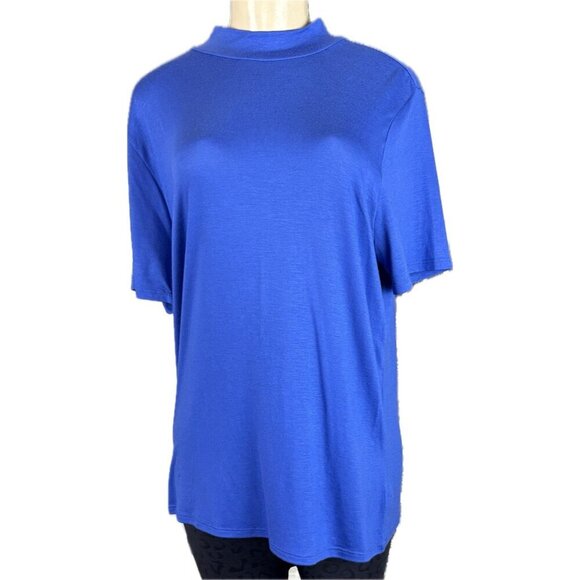 Lane Bryant 14/16-XL Solid Royal Blue Mock Neck Modal Blend Short Sleeve Top - Picture 2 of 6